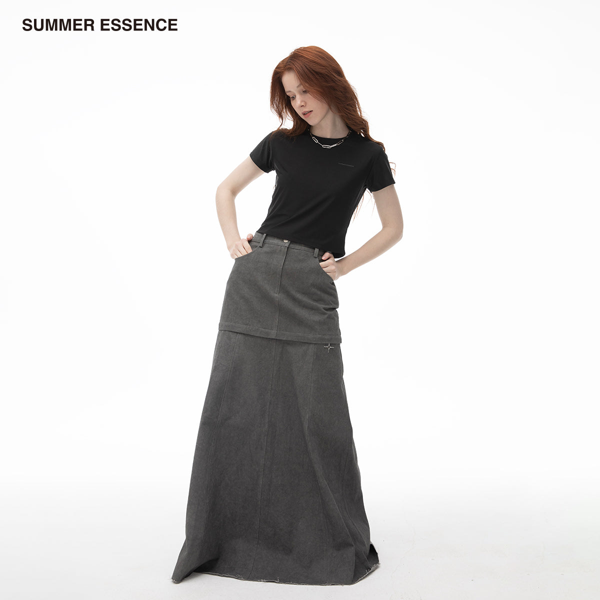 「1+1」grey removable cargo skirt